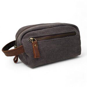 Newhey Attache Bag Canvas Zip Around Leather Strap Travel Toiletry Holder